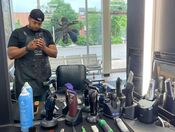 Aaron Brown at his Barber Station