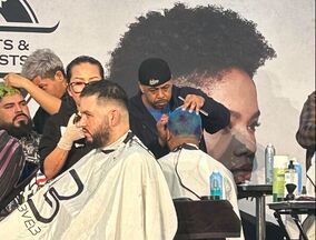 Aaron Brown in the Andis Barber Competition in Anaheim